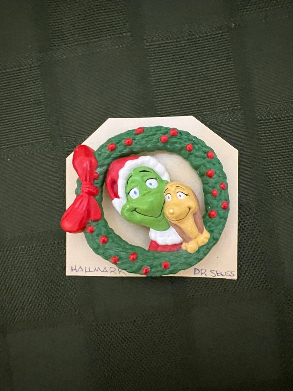 Vintage Hallmark Grinch & Max Wreath Ornament - Green, Red, Yellow